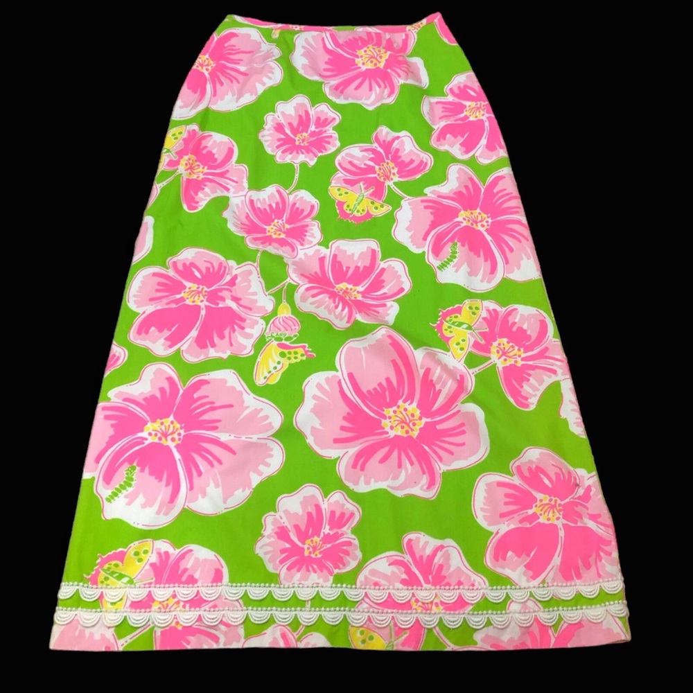 Lilly Pulitzer “Maui Punch” Vintage Butterfly Hibiscus Maxi Skirt Small